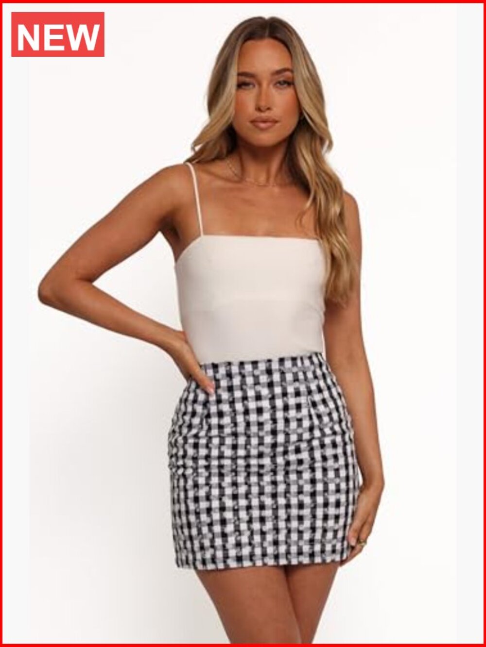 Mini Skirt with Gingham Print and Floral Embroidery - Picture 6 of 6